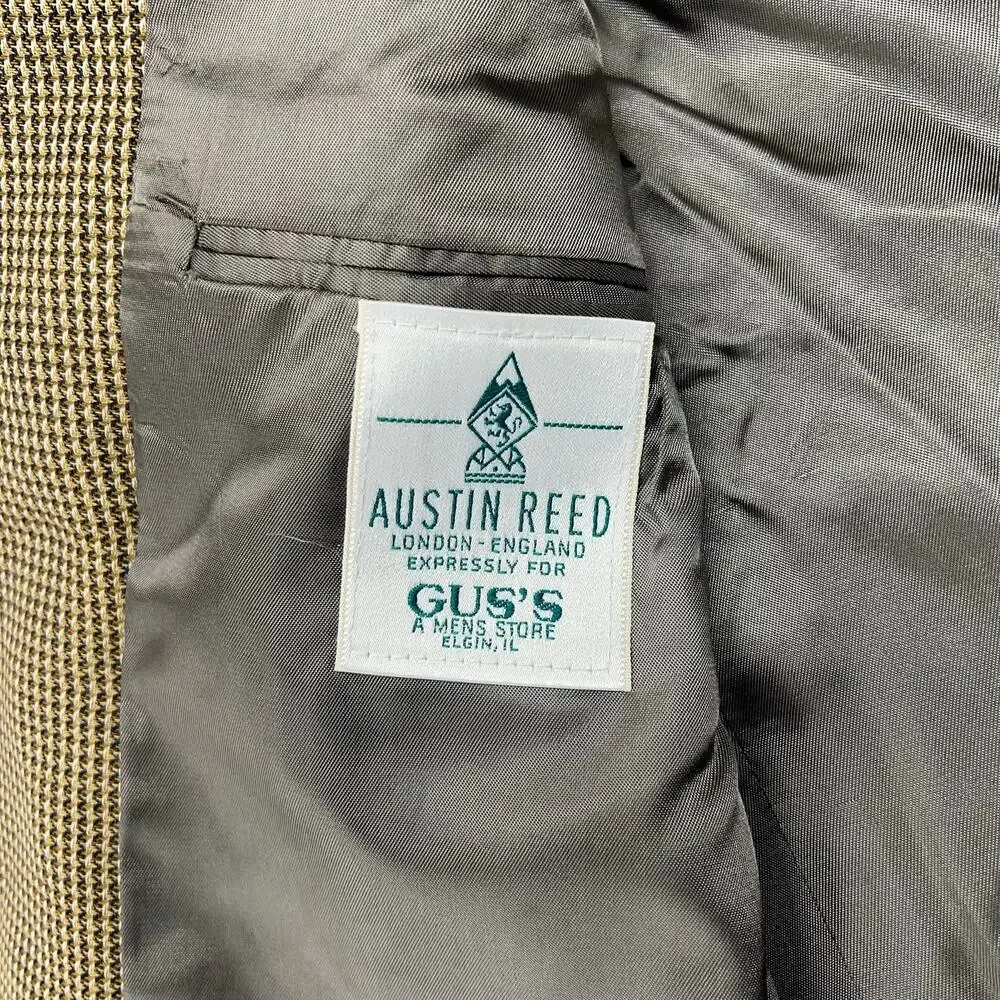 Vintage Austin Reed Wool Sport Coat 40R Tan Houndstooth USA Made Union Blazer